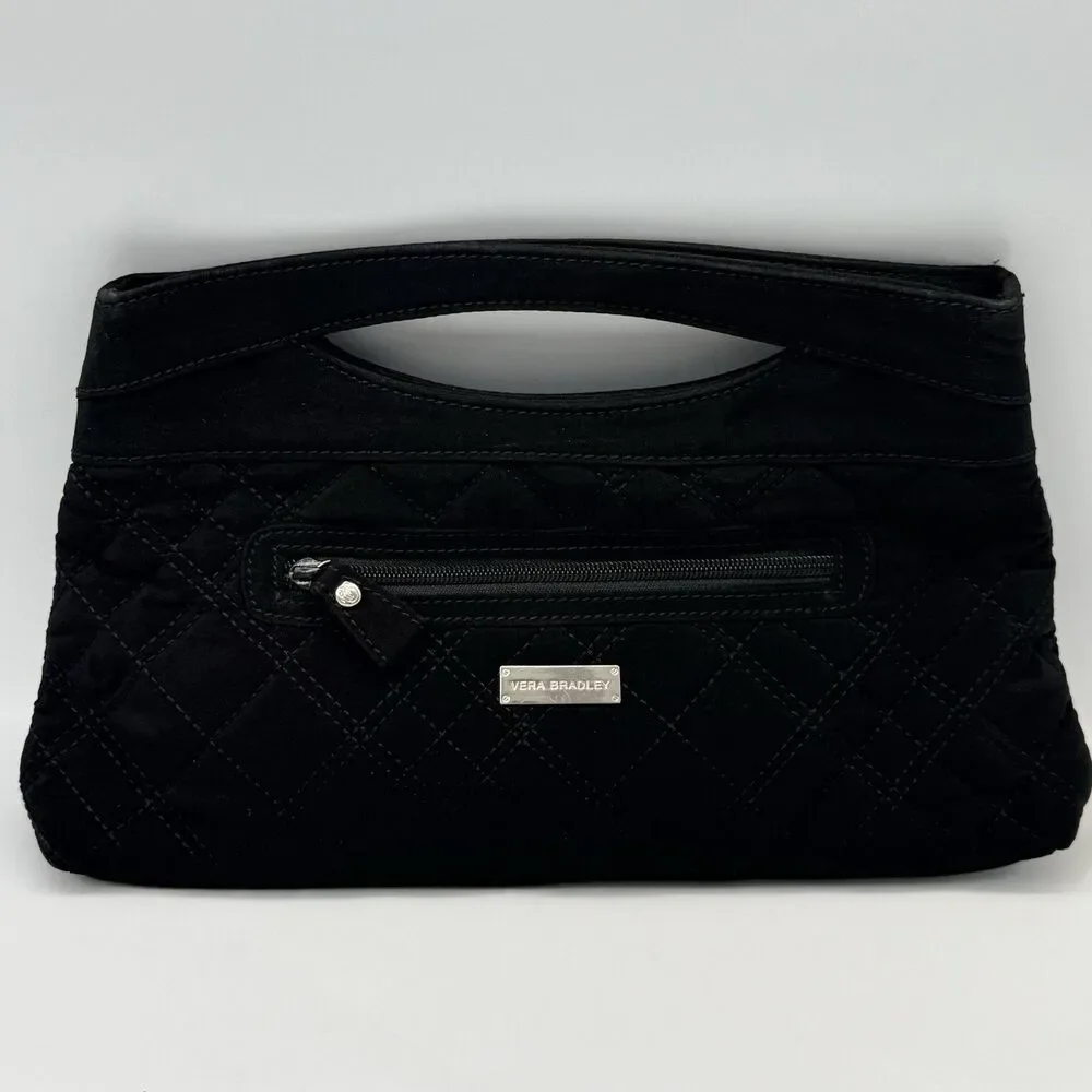Vera Bradley Black Quilted Magnetic Clutch Purse Handheld Bag Zebra Lining Y2K